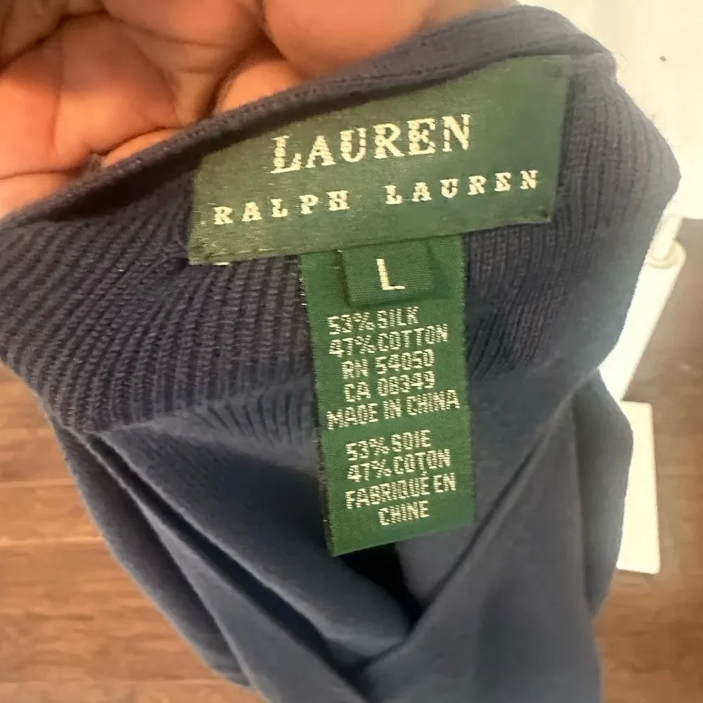 Lauren Ralph Lauren Blue Silk Blend Cardigan Sweater L